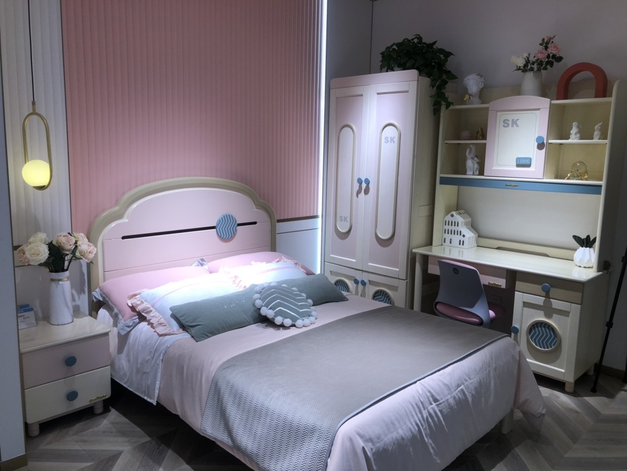 松堡王国棉花糖系统女孩房间小公主床粉色系列实木床