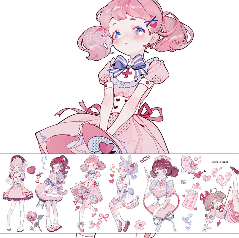 新七天pet和纸胶带手帐手账装饰胶带贴纸少女人物胶带纸恋爱病