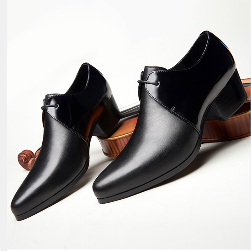 村哥迪郎男士高跟尖头皮鞋时尚真皮韩版潮流增高男鞋小众小码潮鞋