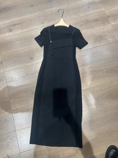 W111欧洲站2024夏季新款设计感圆领甜酷拼接假两件短袖连衣裙长裙