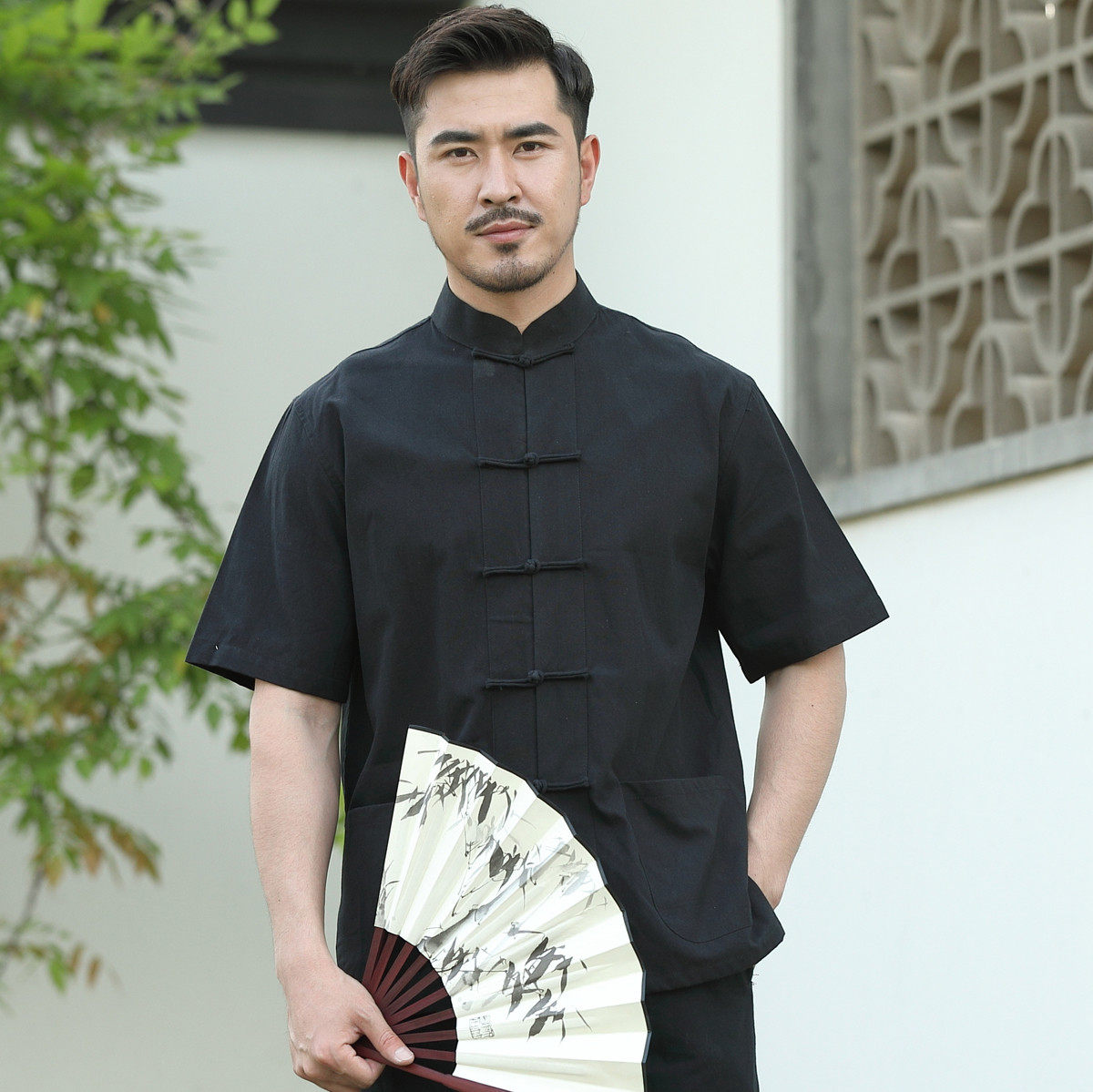 夏季短袖t恤中国风唐装男中年棉麻宽松上衣半袖中式薄款汉服男装