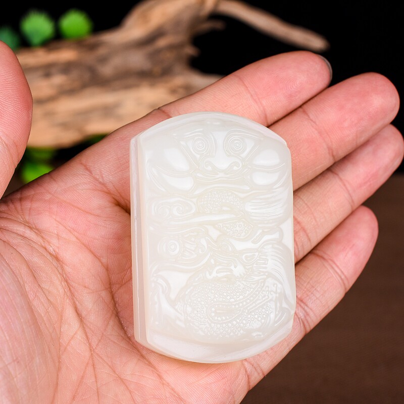 新疆和田白玉卧虎藏龙皮带扣男士羊脂玉石腰佩腰扣腰带扣送男友