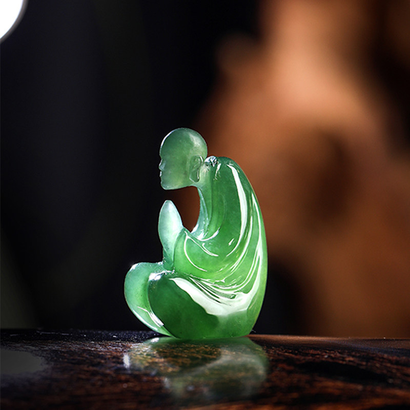 1220羊子珠宝时光飞舞老坑蓝水冰种苏工悟道禅玉精品翡翠摆件