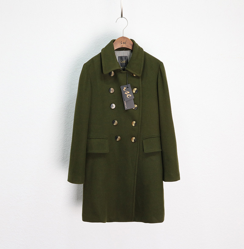 ise专柜正品 军绿色羊毛休闲大衣p1540320-3589