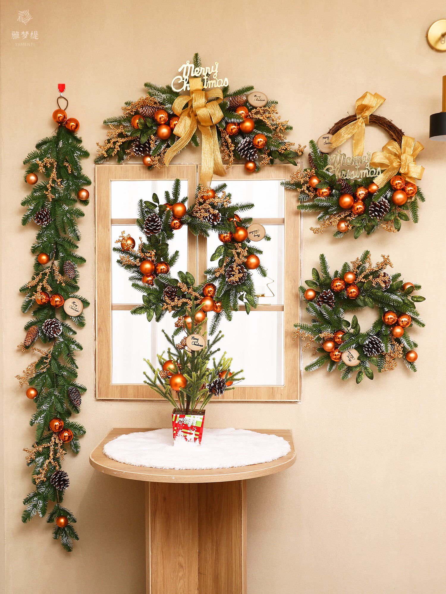 圣诞花环圣诞节装饰品装饰场景布置挂件挂饰藤条门挂墙挂橱窗摆件