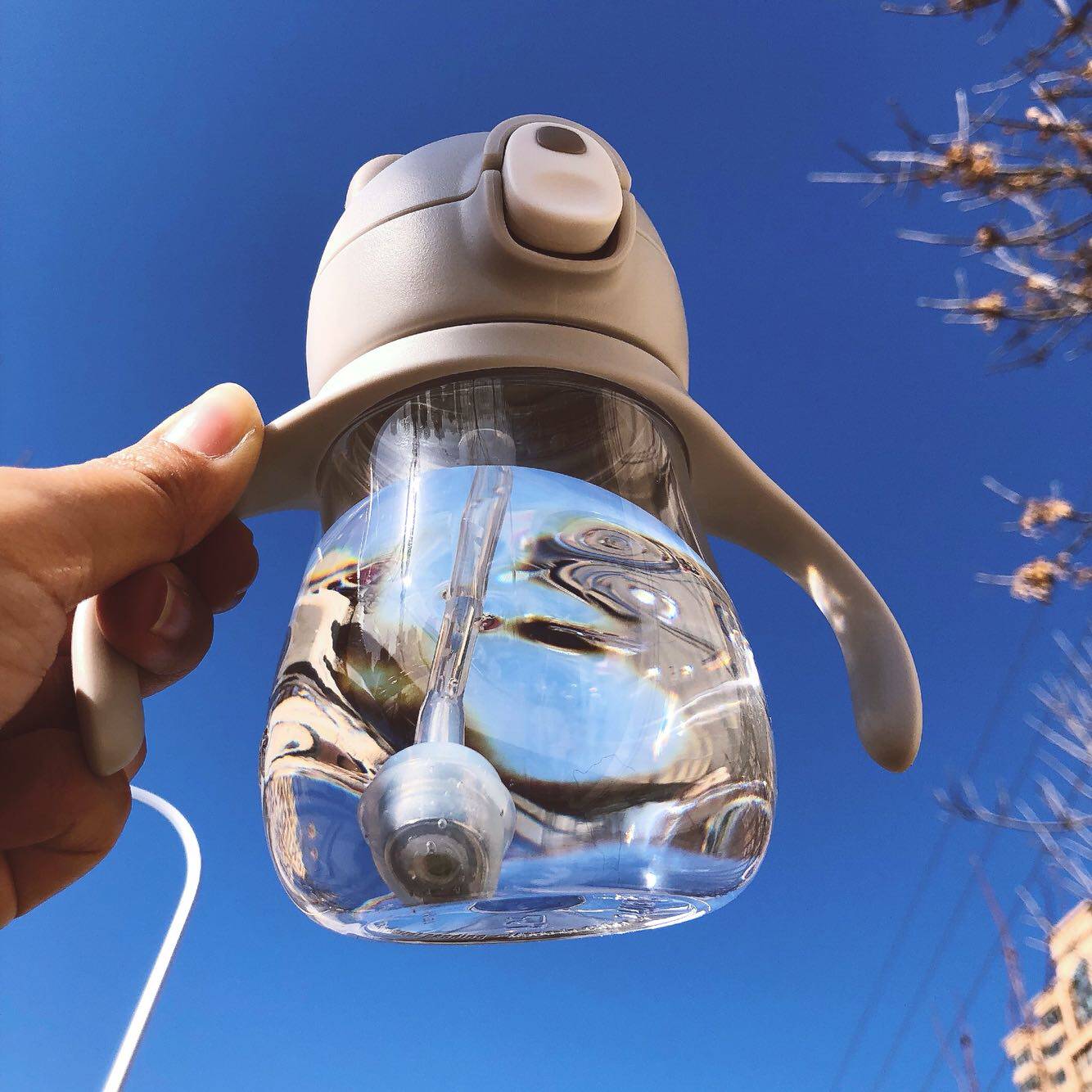 美国zolitt 卓理小熊防喷防摔重力杯吸管杯带手柄300ml