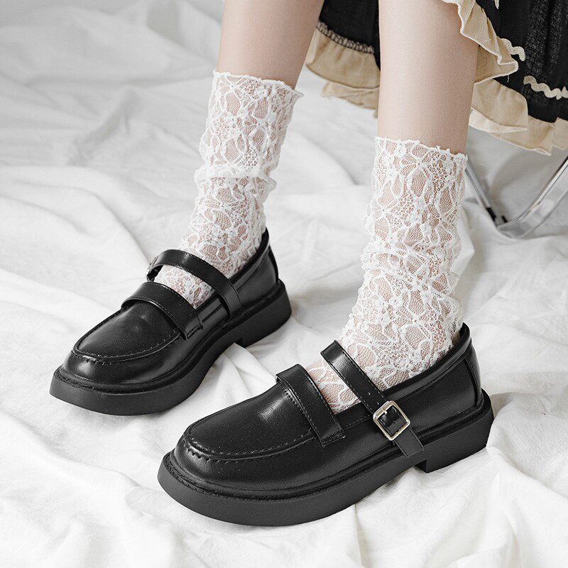 白色蕾丝袜子女夏季薄款网纱仙女jk堆堆袜可爱日系韩版中筒透气