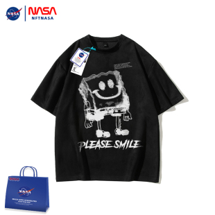 NFT NASA联名海绵宝宝潮牌重磅短袖t恤男夏季宽松休闲情侣体恤衫
