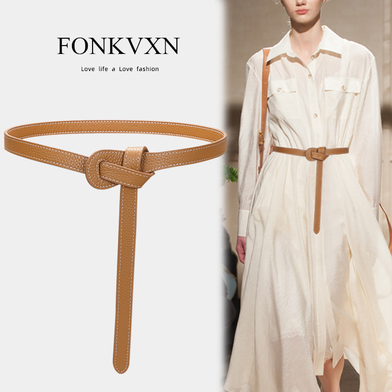 黑色腰带女夏季细装饰连衣裙腰链配饰裙子女士卡其色皮带真皮百搭