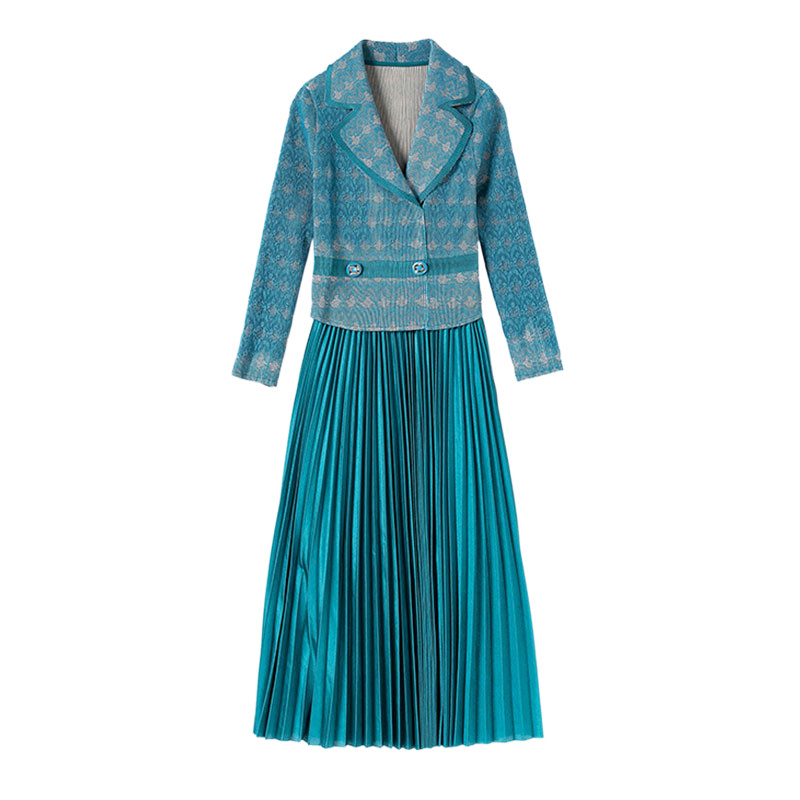 三宅一生褶皱女装春秋新款西装翻领连衣裙高级感高端气质百褶裙子