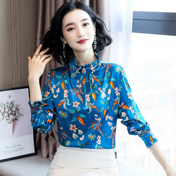 印花衬衫女2020新款春真丝桑蚕丝高档小衫欧货洋气欧洲站女款时上
