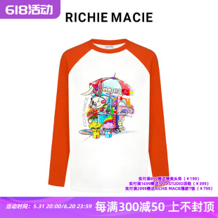 【官方授权】Richie Macie兔子印花撞色长袖T恤小众设计原创2023