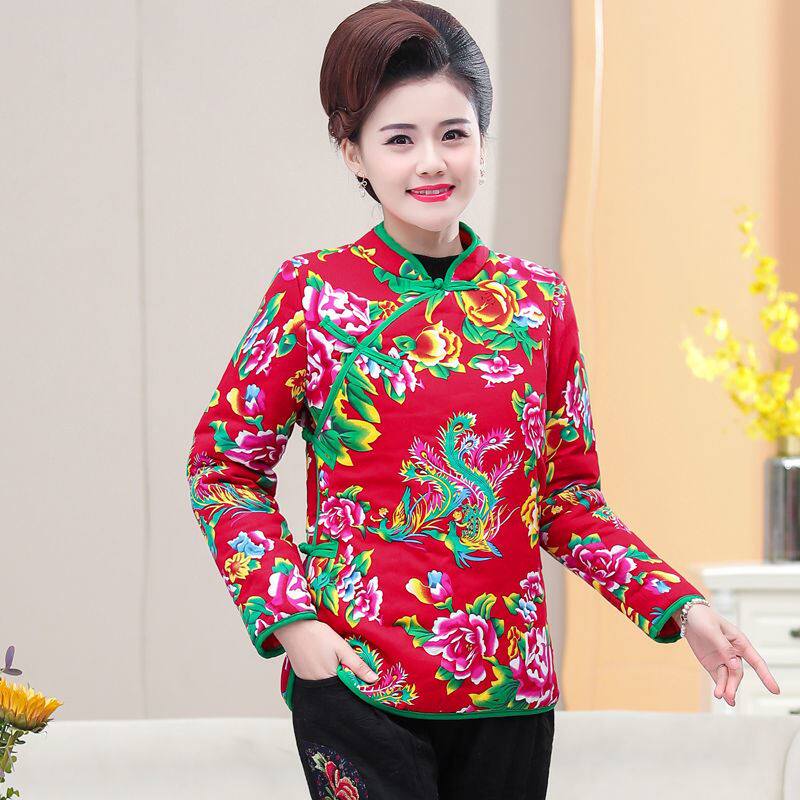 大花棉袄东北农村老式盘扣女冬中国风短款网红复古偏襟棉服小花袄