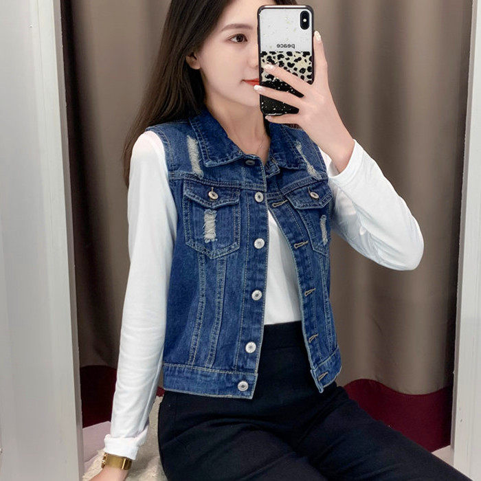 新款新品宽松牛仔马甲女装马夹上衣服背心短外套上衣小坎肩秋冬潮