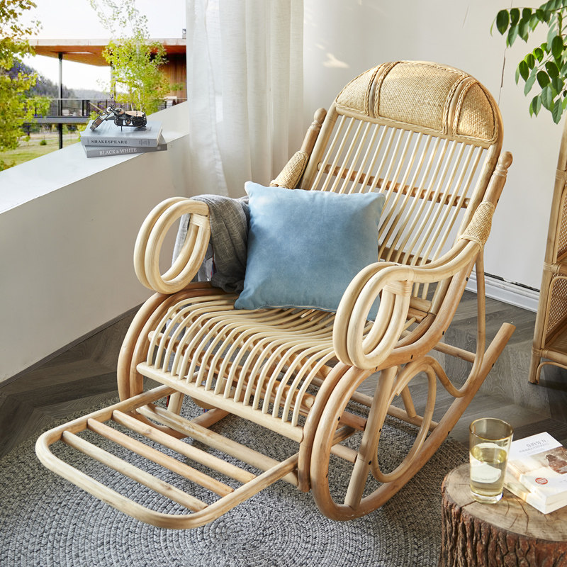 北欧阳台摇椅躺椅大人家用藤编新中式老人摇摇椅懒人逍遥椅藤椅——藤