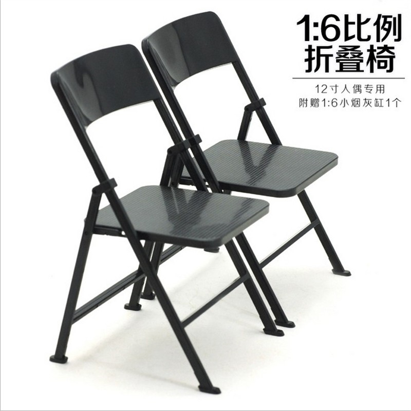 1/6兵人椅子模型 黑色折椅 折叠椅 场景道具 12寸人偶配件 现货