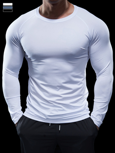 霸道肌肉男士运动健身紧身速干长袖秋冬跑步T恤上衣男款训练服 男