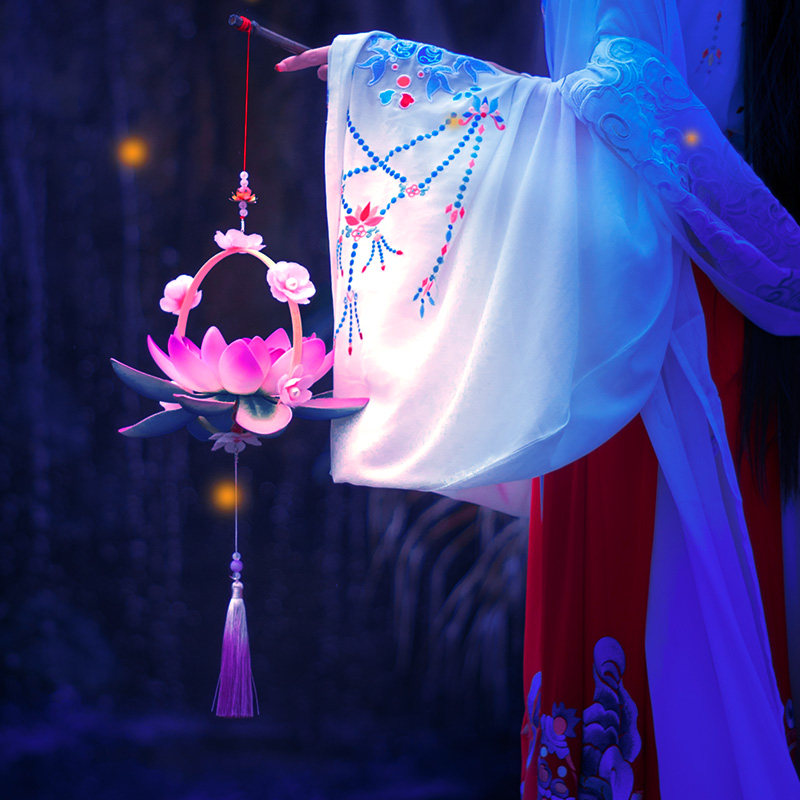 汉服灯笼古风手提莲花灯节庆游园古装拍摄道具手工竹圈荷花灯原创