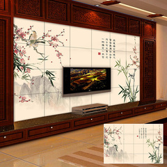 瓷砖背景墙 中式客厅电视背景墙 瓷砖艺术背景墙砖拼图   梅竹图