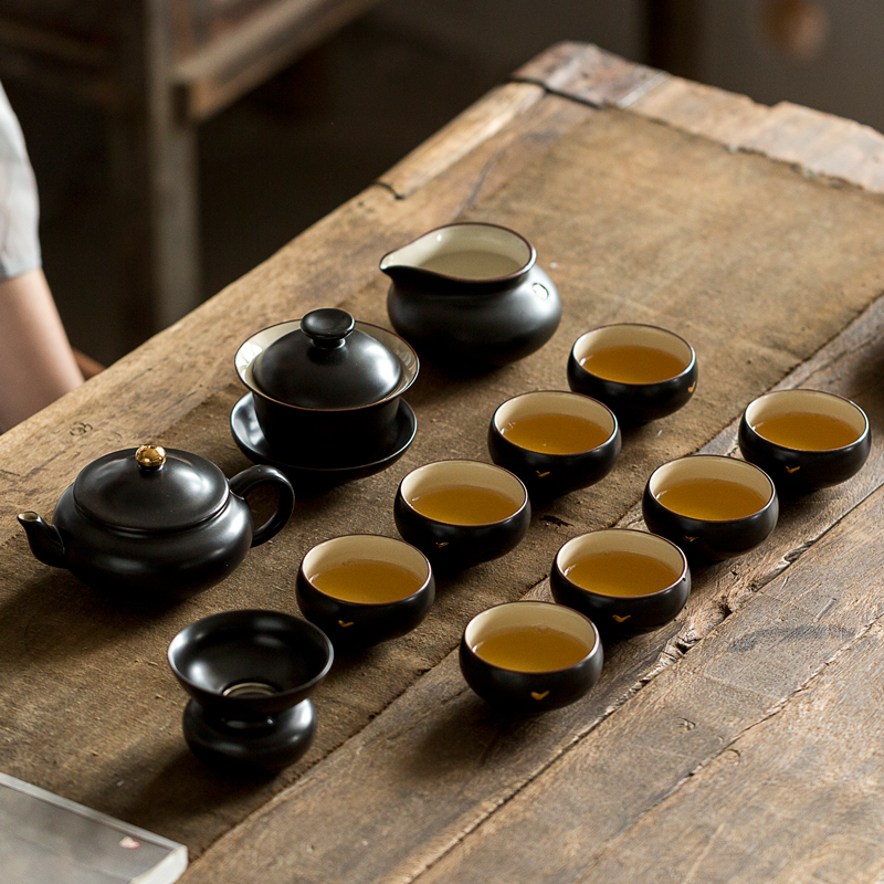 唐月窑 家用功夫茶具套装简约日式陶瓷盖碗泡茶壶8个茶杯子礼盒装