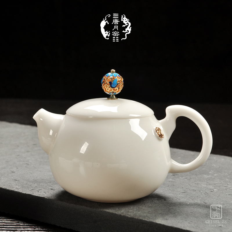 唐月窑马蹄壶羊脂玉瓷小茶壶德化白瓷泡茶壶手工家用陶瓷功夫茶具