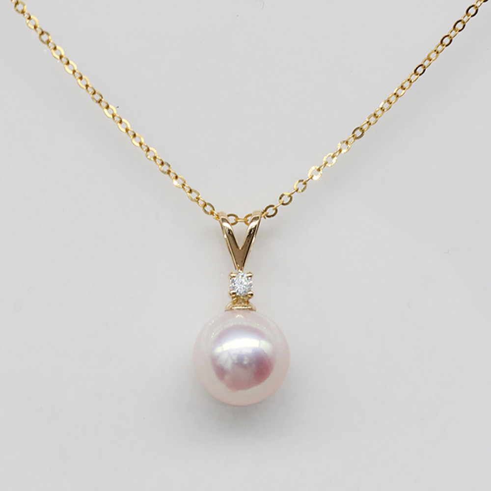 18k金天然珍珠吊坠项链锁骨链大珠一颗女圆形莫桑石日本海水akoya