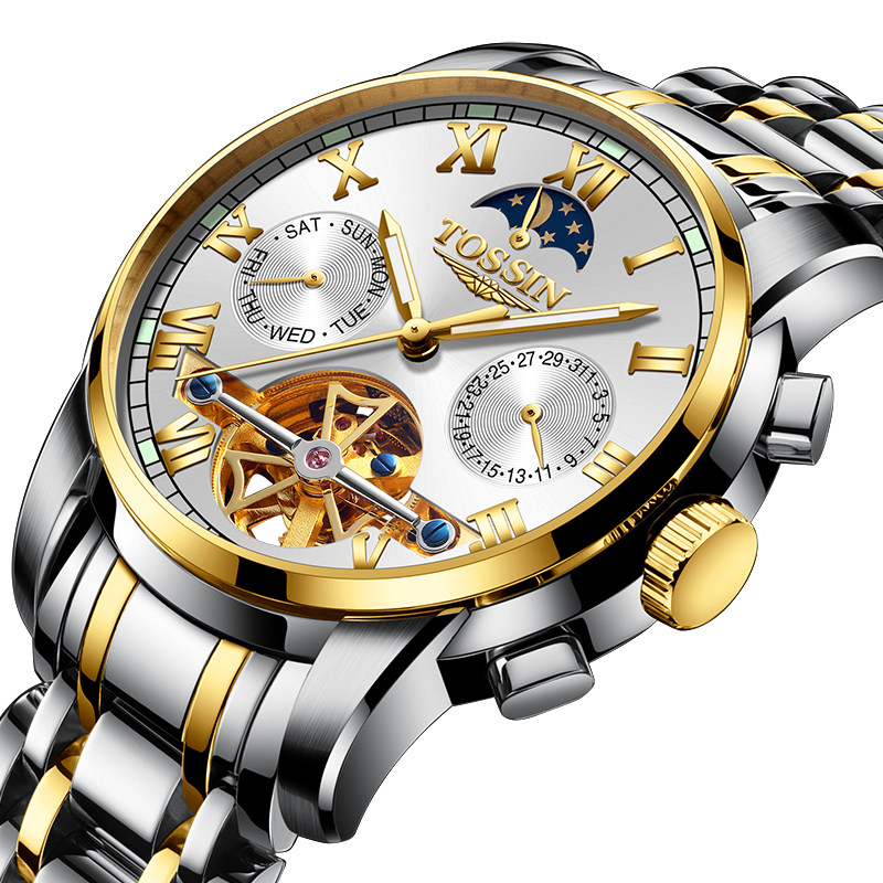 天王手表男全自动机械表 商务_瑞士tossin官方正品手