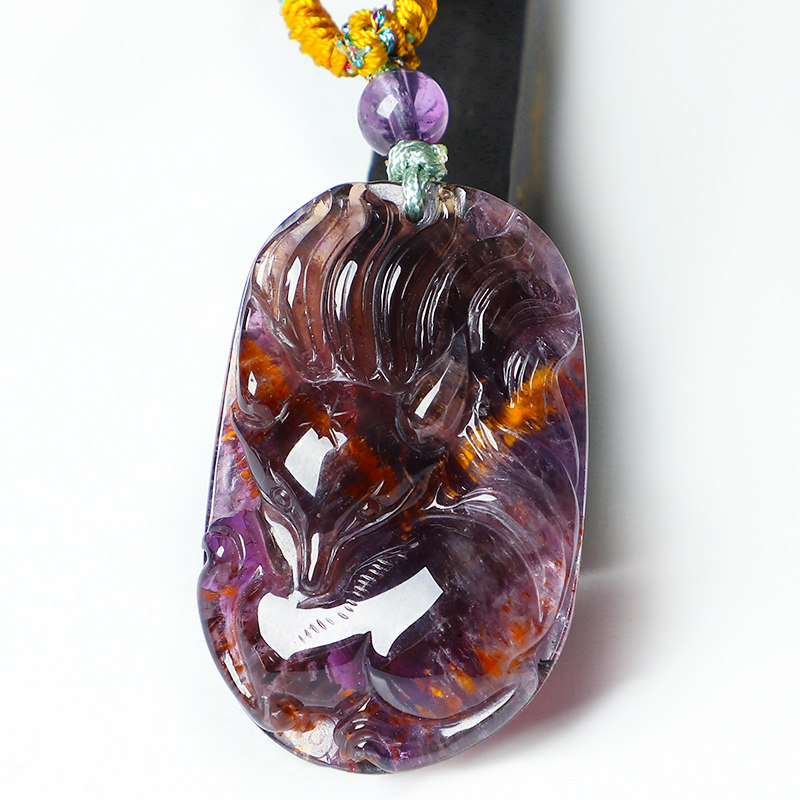 收藏级-冰种紫钛晶吊坠女男款 极光23如意项坠 水晶饰品 送证书