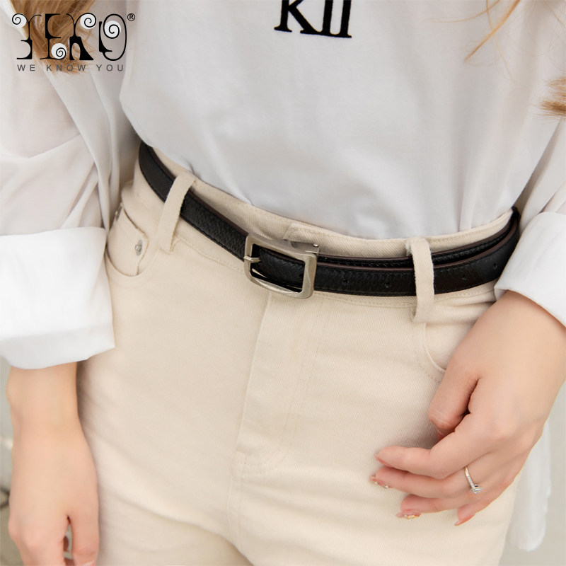 yeko新款简约百搭细腰带金属方形针扣裤带时尚休闲女士皮带牛仔裤