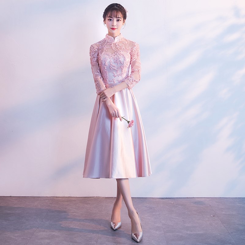 粉色伴娘服中长款2018冬季新款韩版伴娘团礼服姐妹裙修身晚礼服女|ruв категории Женская одежда, Cвадебные платья, платье/вечернее платье - от Buy2taobao.com для оказания профессиональной услуги покупки агента Taobao