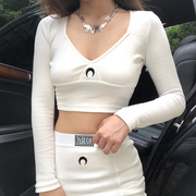 European and American chic crescent embroidery fashion suit 2020 new niche design scheming high waist and thin two-piece trend