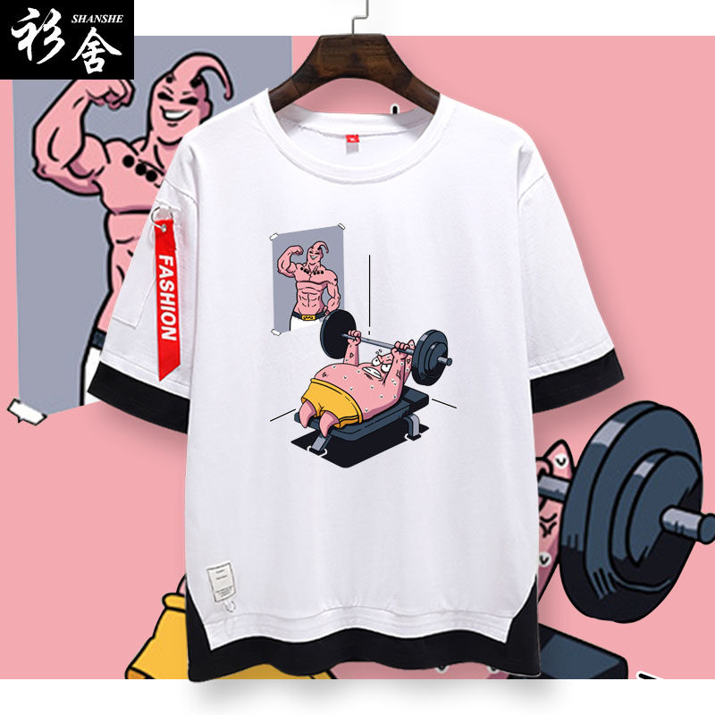 衫舍男装旗舰店的优惠券大全—派大星联名恶搞减肥健身卡通假两件短袖