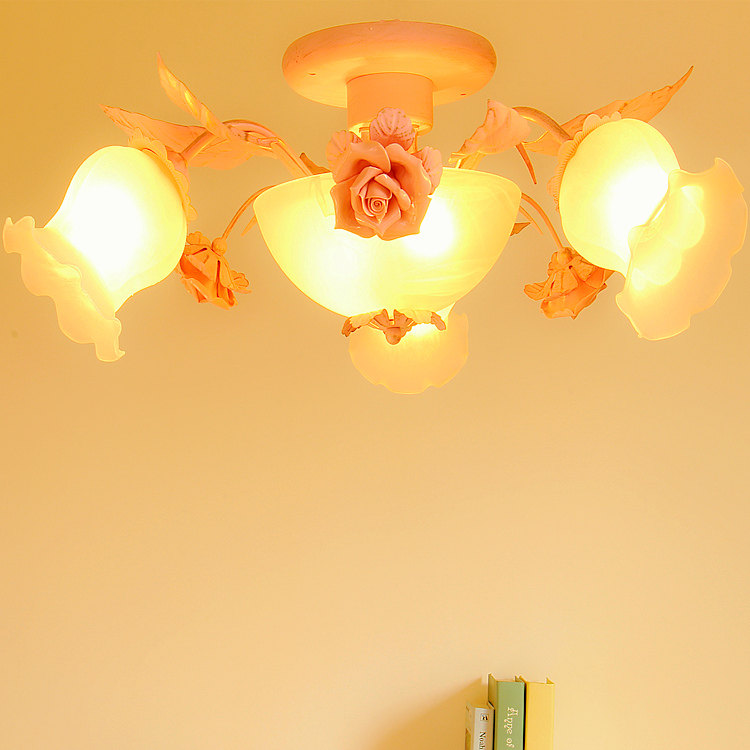 一折粉灯_韩式田园吸顶灯法式客厅灯卧室灯女孩儿童