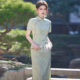 浅绿清新竹节麻精美立体花旗袍中长款2025夏季新款改良年轻款少女