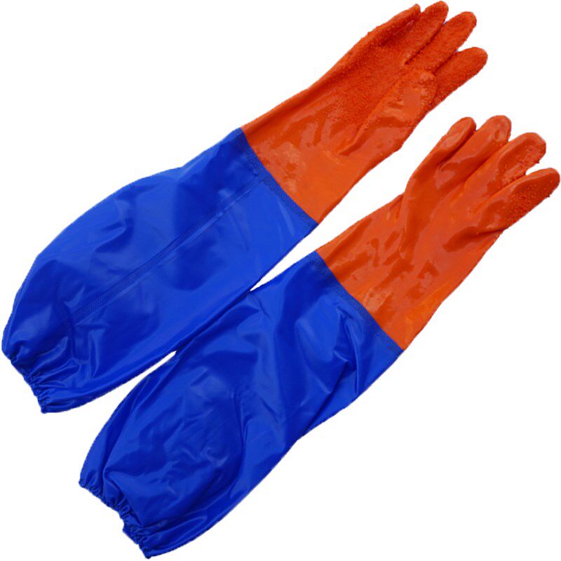 冬季加绒加长胶手套防水超长款挖藕捕鱼加厚耐油耐酸碱工业橡胶皮