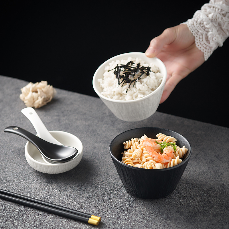 创意岩石纹陶瓷碗家用米饭碗汤碗日式碗甜品麦片碗早餐碗小碗勺子