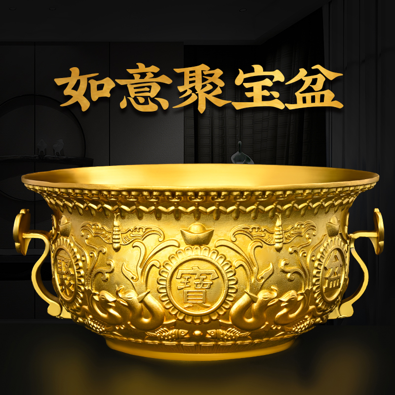 聚宝盆摆件客厅招聚2024年铜制黄铜米缸财铜质沈万三聚宝盆特大号