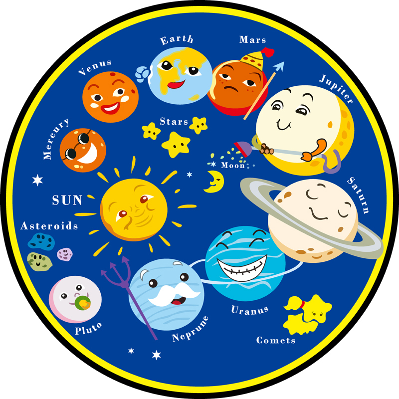 圈绒八大行星圆形地毯水洗防滑不起球阅读区地毯无味早教地毯加厚