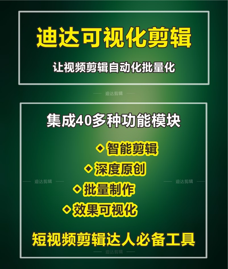 迪达可视化剪辑探店好物产品短视频AI全自动剪辑混剪配音字幕工具