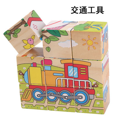 9粒木制六面画积木立体拼图拼板配对玩具3-4-5-6岁幼儿园生日礼物