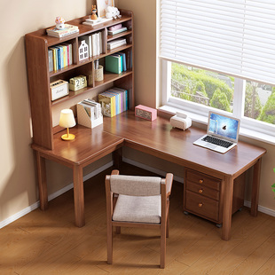 新品实木转角书桌架书一体桌L型用字电脑桌卧室角落写桌家拐角办
