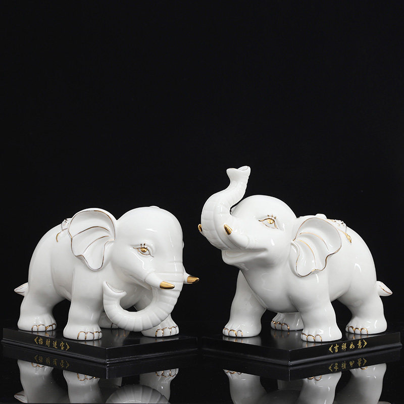 陶瓷白瓷大象摆件一对客厅家居玄关办公室饰品招财镇宅风水象摆设