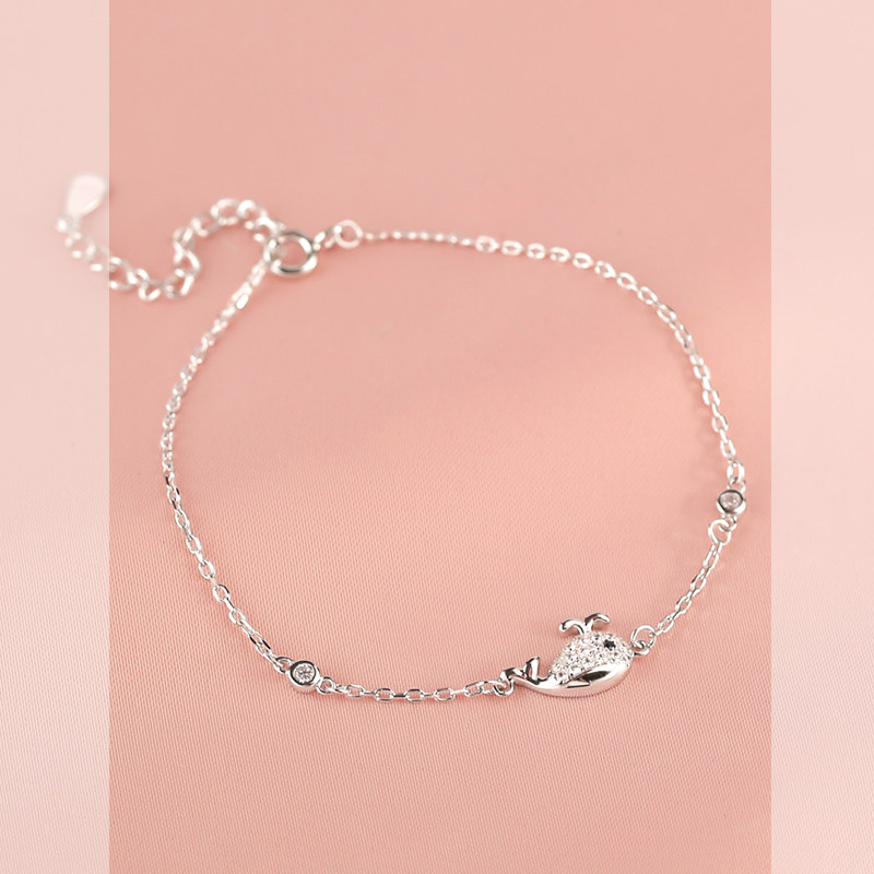 特价手链女学生10元以下纯银 可爱_艳炟925纯银鲸鱼闺蜜手链女高级感