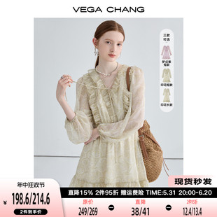 【现货】VEGA CHANG南法度假风连衣裙女夏设计感法式复古印花裙子