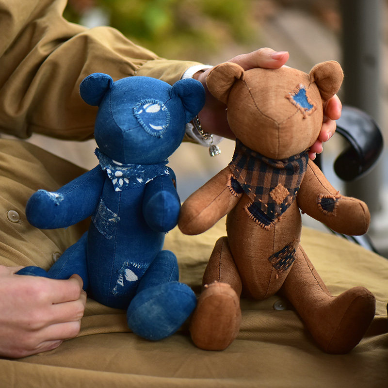 吖吥嘻嘀 老布灰色系补丁熊玩偶摆件生日创意礼物 公仔