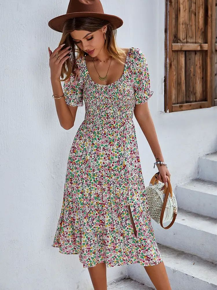 Bohemia Print Dress Women 2024 New Summer Holiday Midi Dress