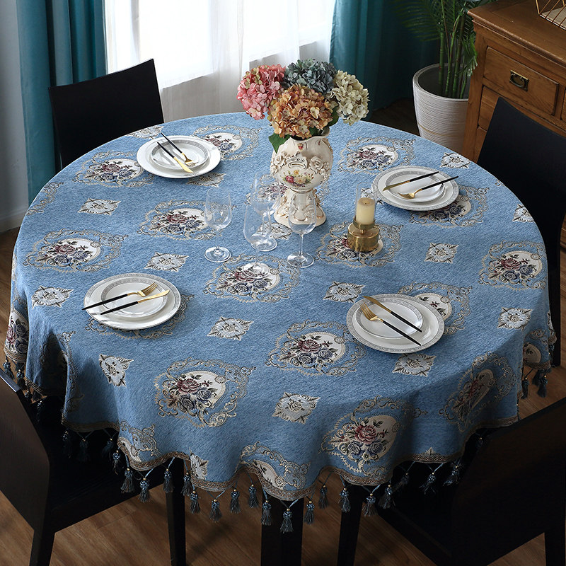 欧式圆桌子桌布布艺西餐台布深蓝色桌布小圆桌18米圆桌花色桌垫