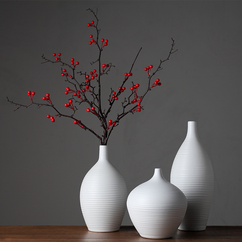 欧式创意白色陶瓷器小花瓶三件套摆设 客厅家居装饰品摆件工艺品