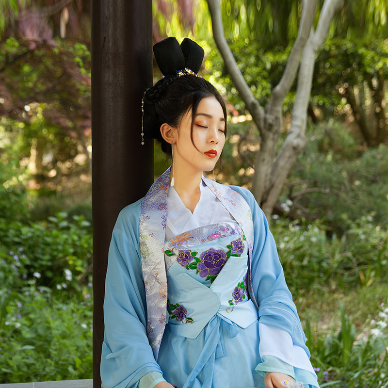 传统汉服齐胸对襟襦裙春夏款唐朝女古装舞蹈服演出服