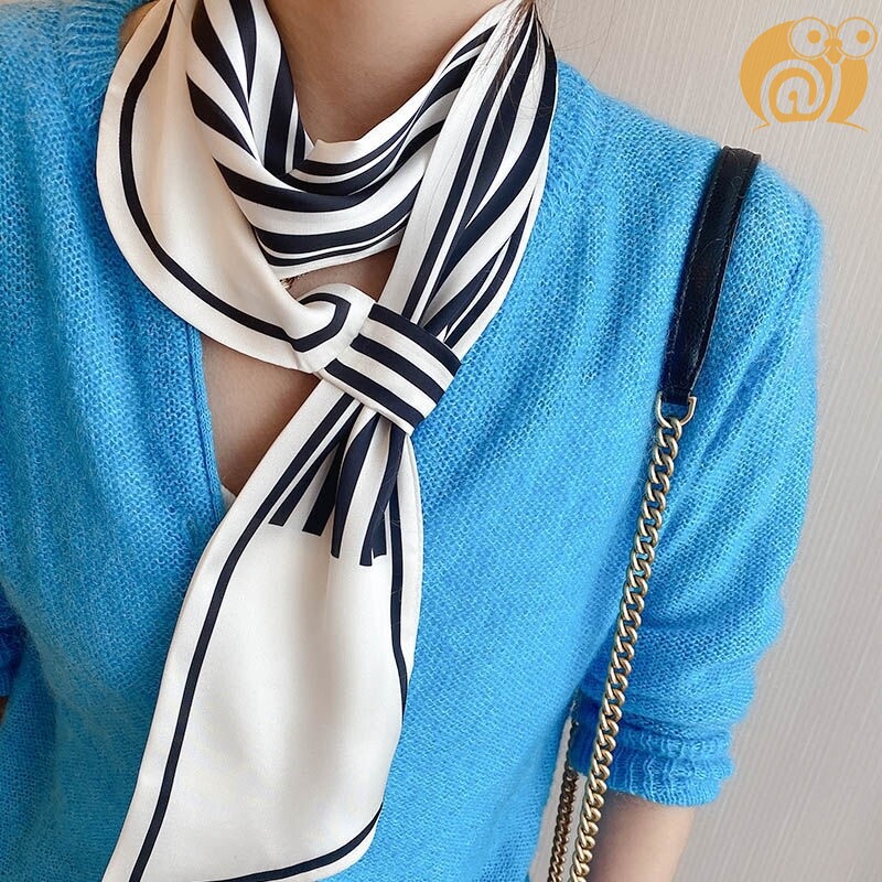 黑白条纹小丝巾女士长条春秋季百搭时尚脖子懒人装饰方巾韩国领巾